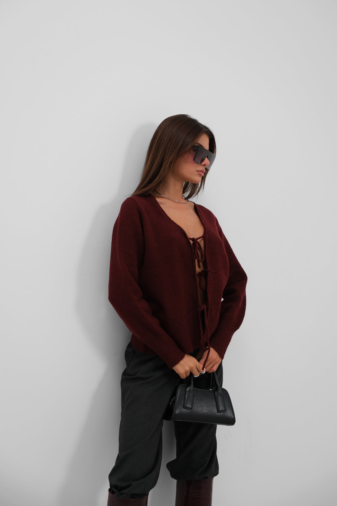 Bagcikli Burgundy Cardigan