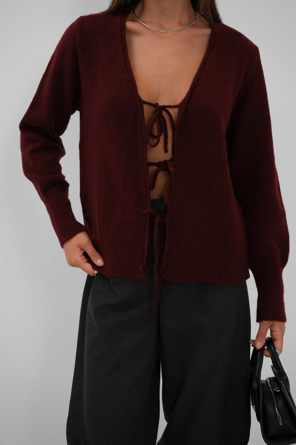 Bagcikli Burgundy Cardigan