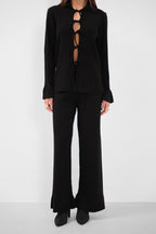 Lace-Up Cardigan Oversize Pants Triko Black Set