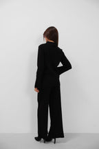 Lace-Up Cardigan Oversize Pants Triko Black Set