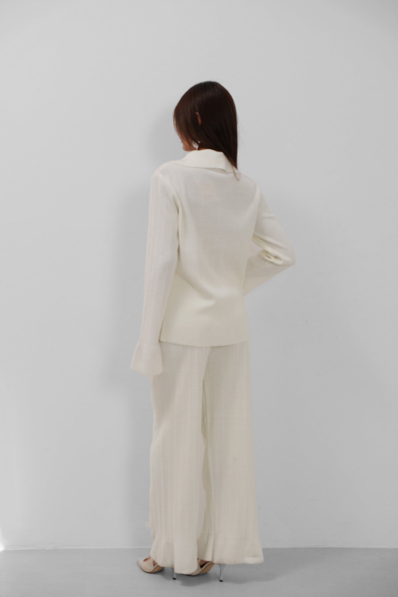 Lace-Up Cardigan Oversize Pants Triko Ecru Set