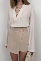 Lace-Up White Linen Blouse