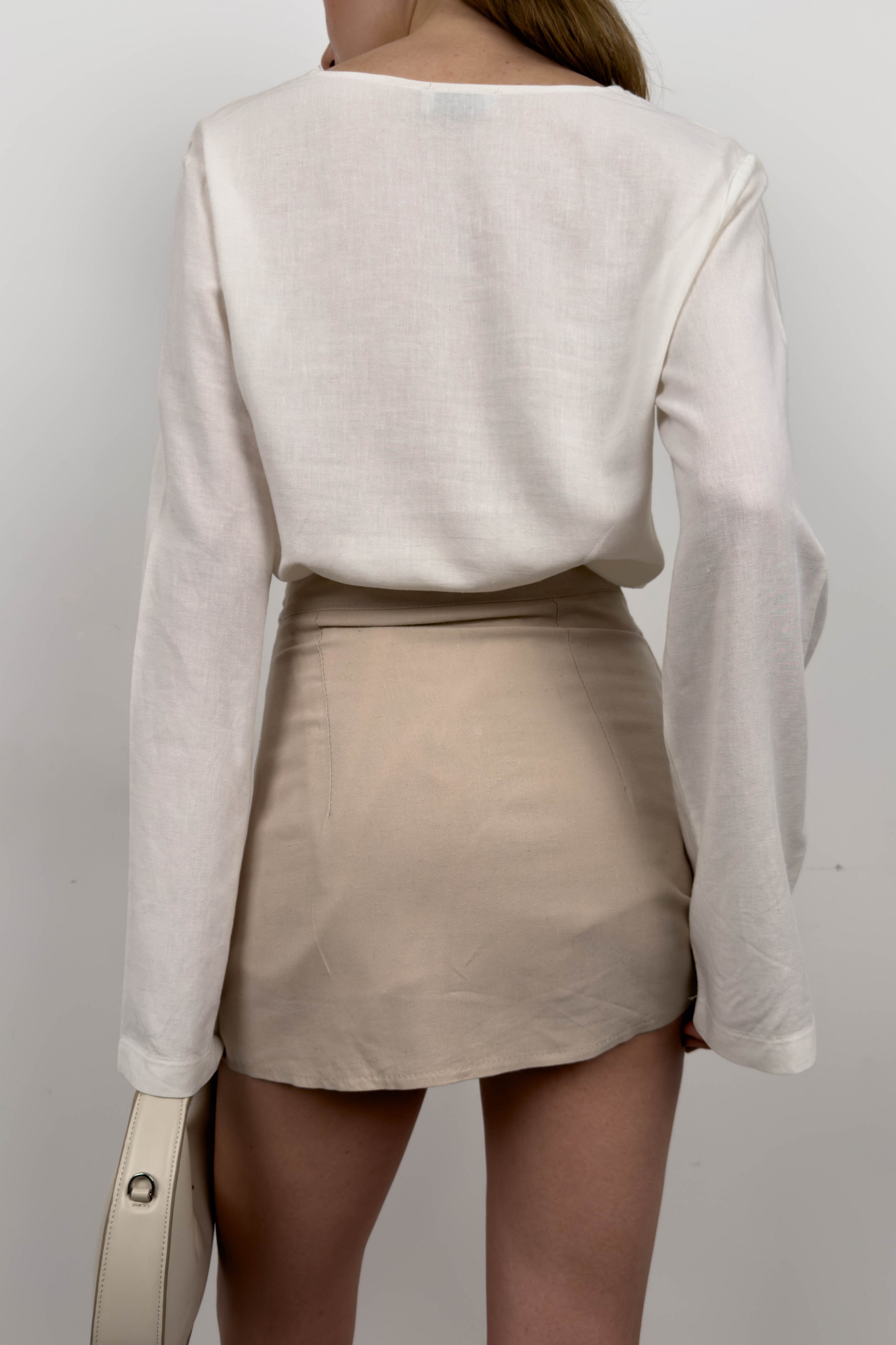 Lace-Up White Linen Blouse