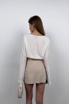 Lace-Up White Linen Blouse