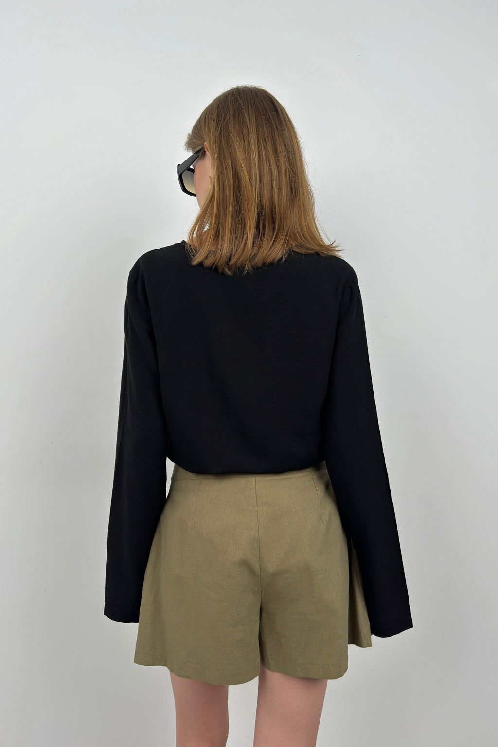Lace-Up Black Linen Blouse