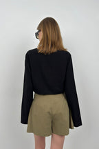 Lace-Up Black Linen Blouse