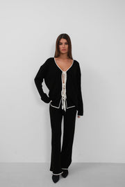 Laced and Piping Detailed Cardigan Trousers Knitwear Black Set