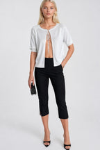 Tie Detail Lace White Knit Blouse