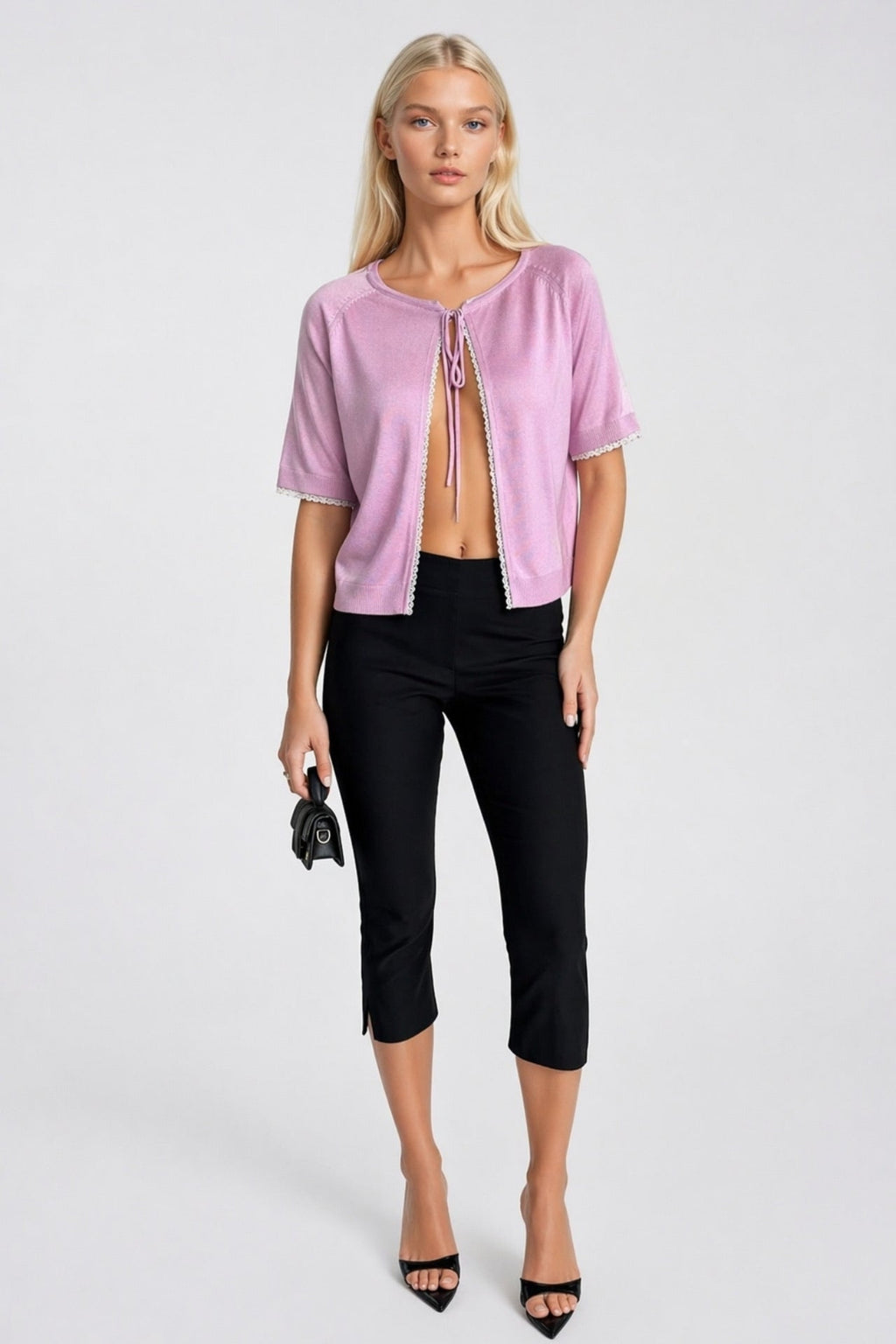 Tie Detail Lace Pink Knit Blouse