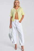 Tie Detail Lace Yellow Knit Blouse