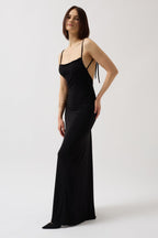 Tie Detail Cowl Neck Maxi Black Dress