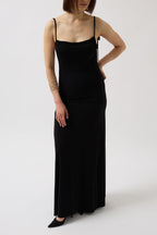 Tie Detail Cowl Neck Maxi Black Dress
