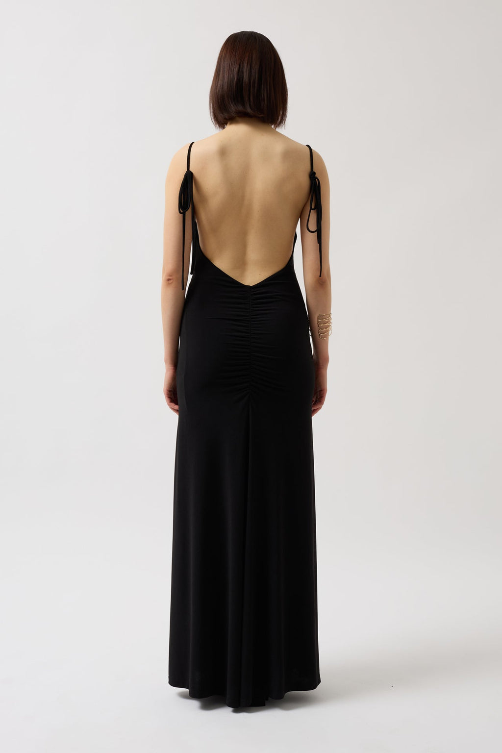 Tie Detail Cowl Neck Maxi Black Dress