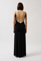 Tie Detail Cowl Neck Maxi Black Dress