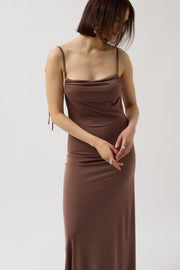 Tie Detail Cowl Neck Maxi Mink Dress