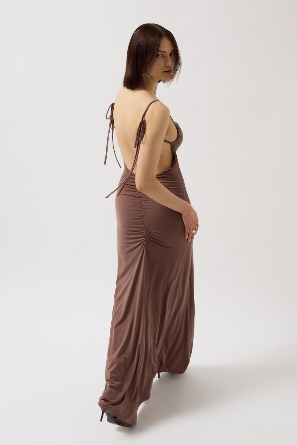 Tie Detail Cowl Neck Maxi Mink Dress