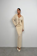 Tie Detail Textured Beige Blouse