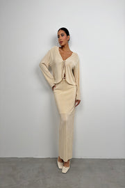 Beige Blouse with Tie Detail Texture