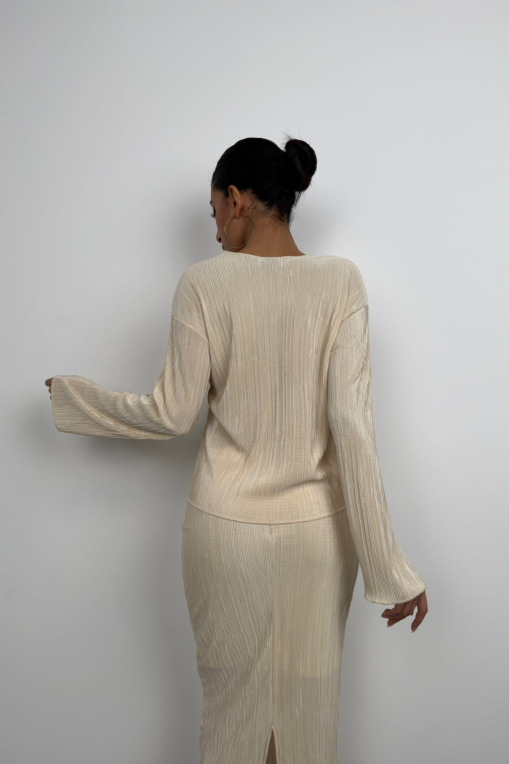 Tie Detail Textured Beige Blouse