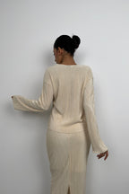 Tie Detail Textured Beige Blouse