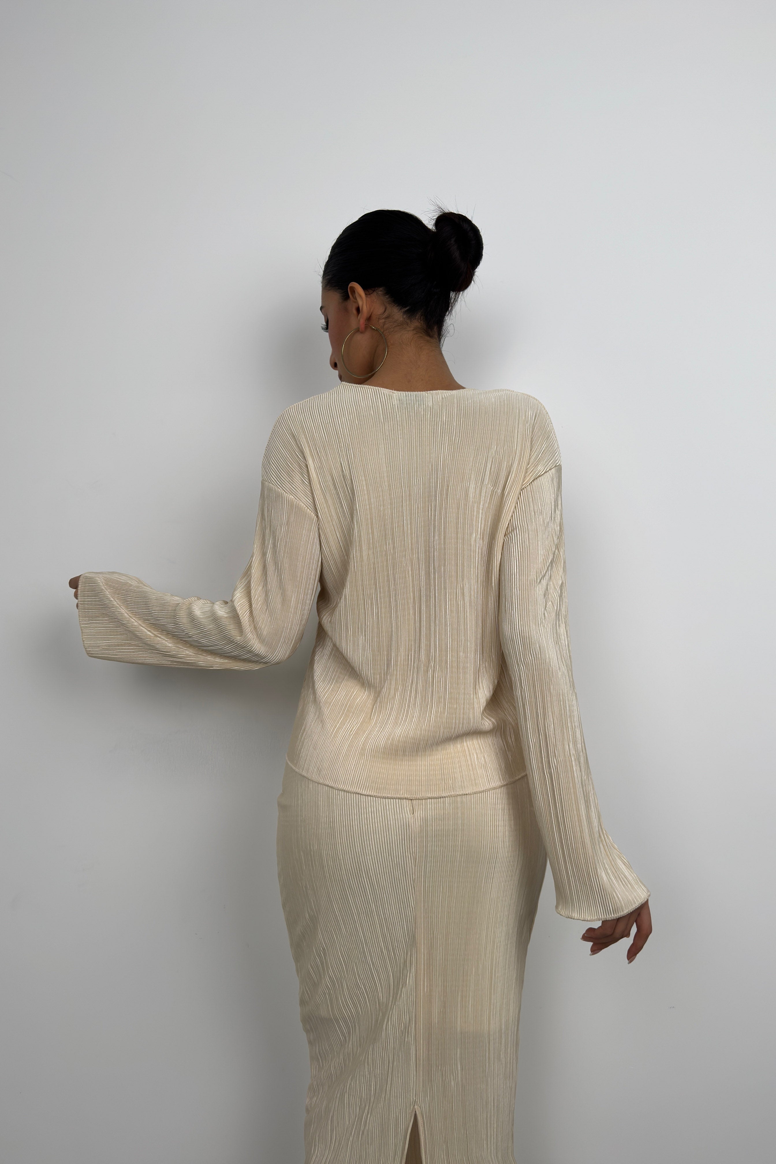 Tie Detail Textured Beige Blouse
