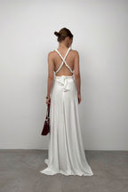 Tie Detay Ecru Maxi Dress