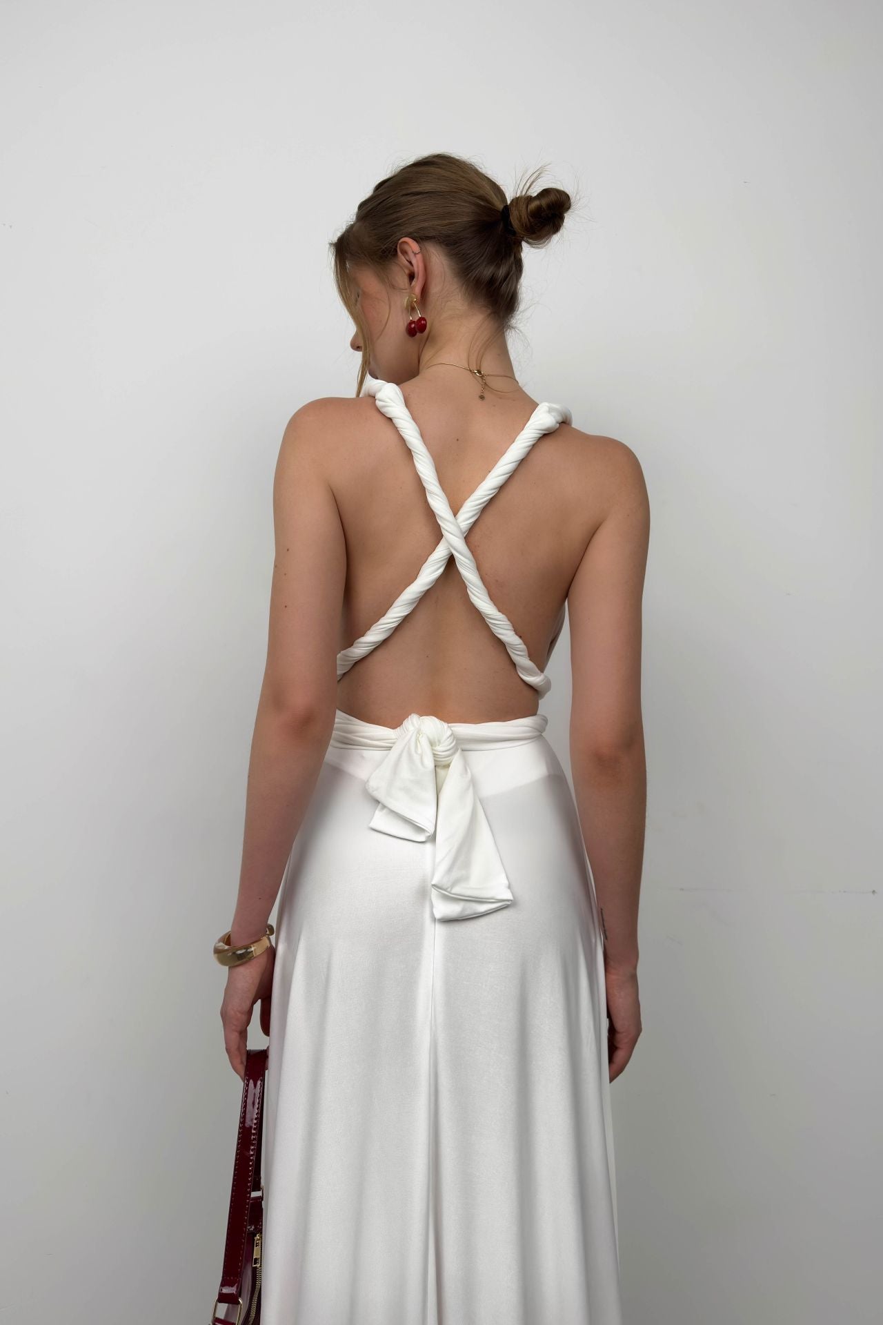 Tie Detay Ecru Maxi Dress