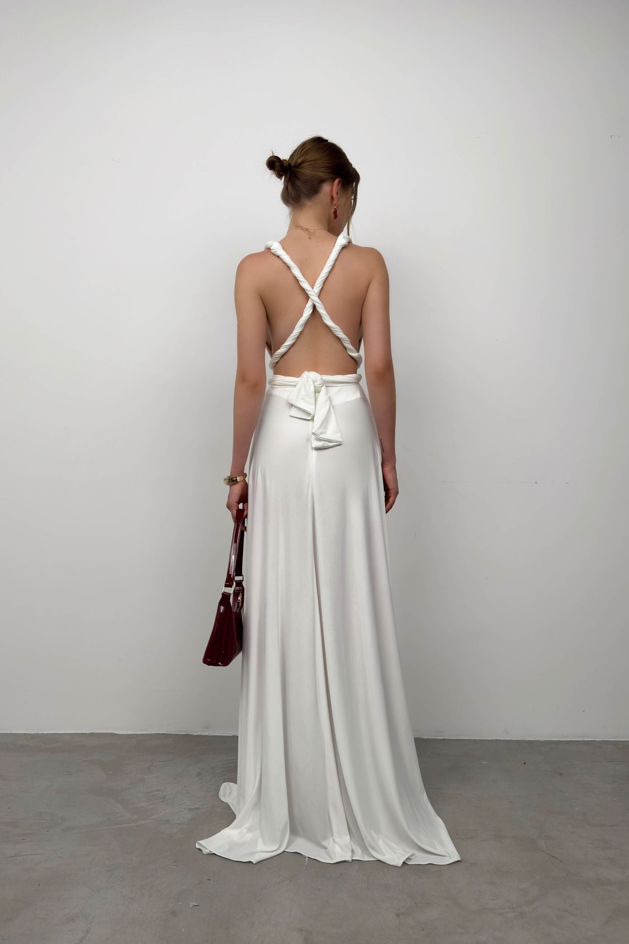 Tie Detay Ecru Maxi Dress