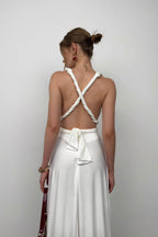 Tie Detay Ecru Maxi Dress