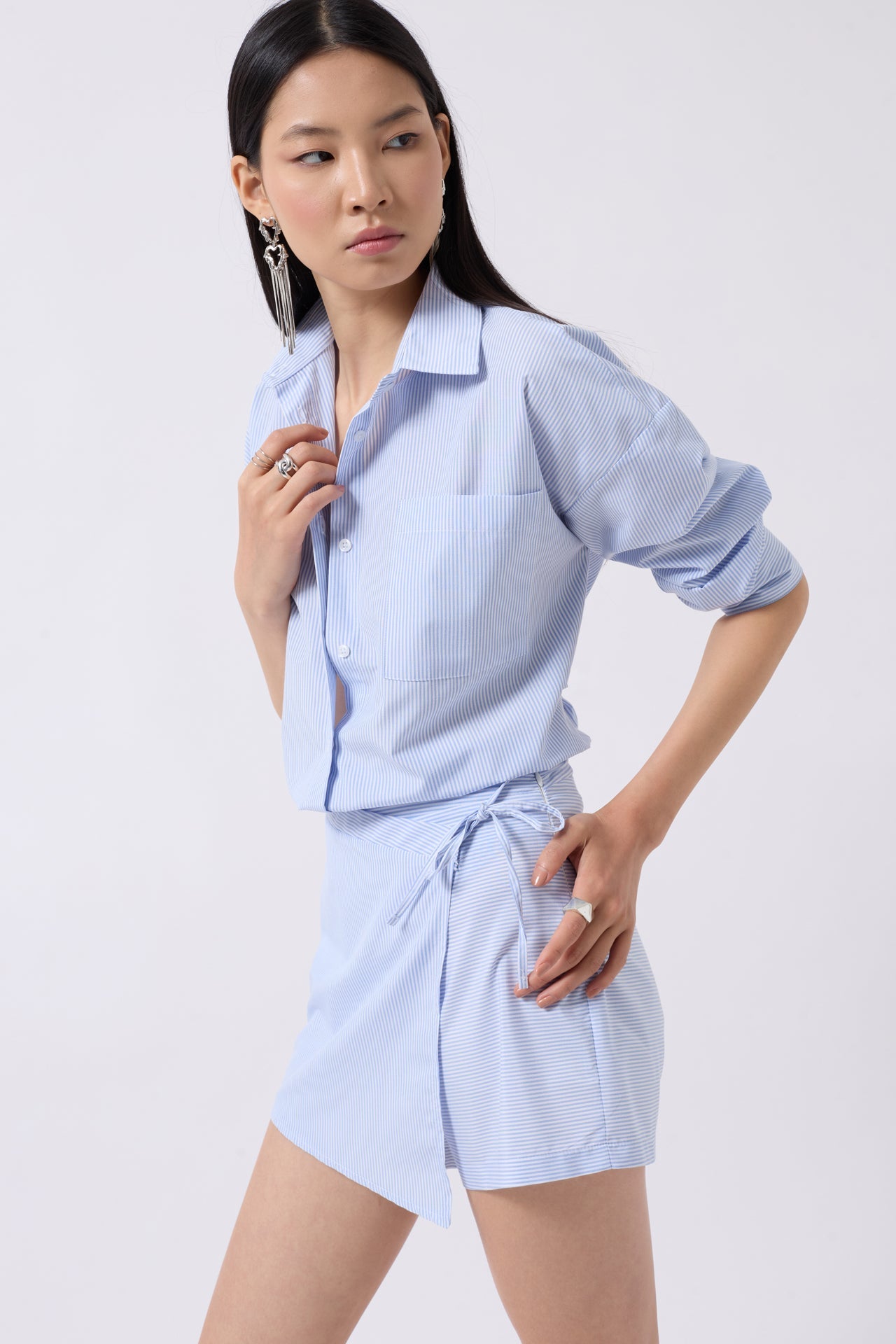 Tie Detail Blue Skirt