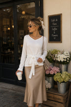 Tie Detail Thin White Knitwear Blouse