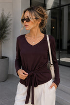 Tie Detail Thin Brown Knitwear Blouse