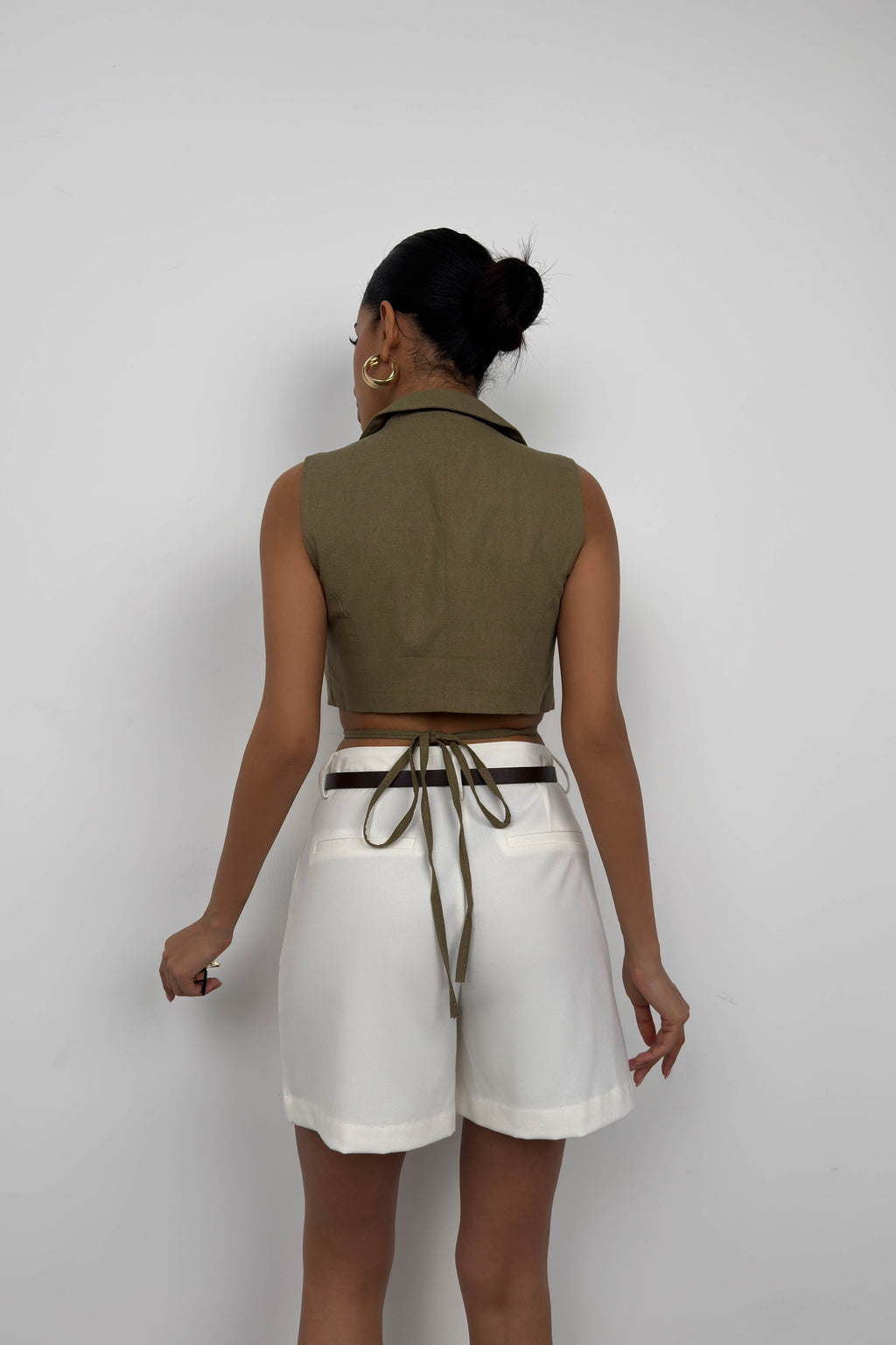 Tie Detay Khaki Linen Vest