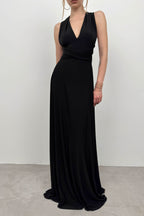 Tie Detail Black Maxi Dress