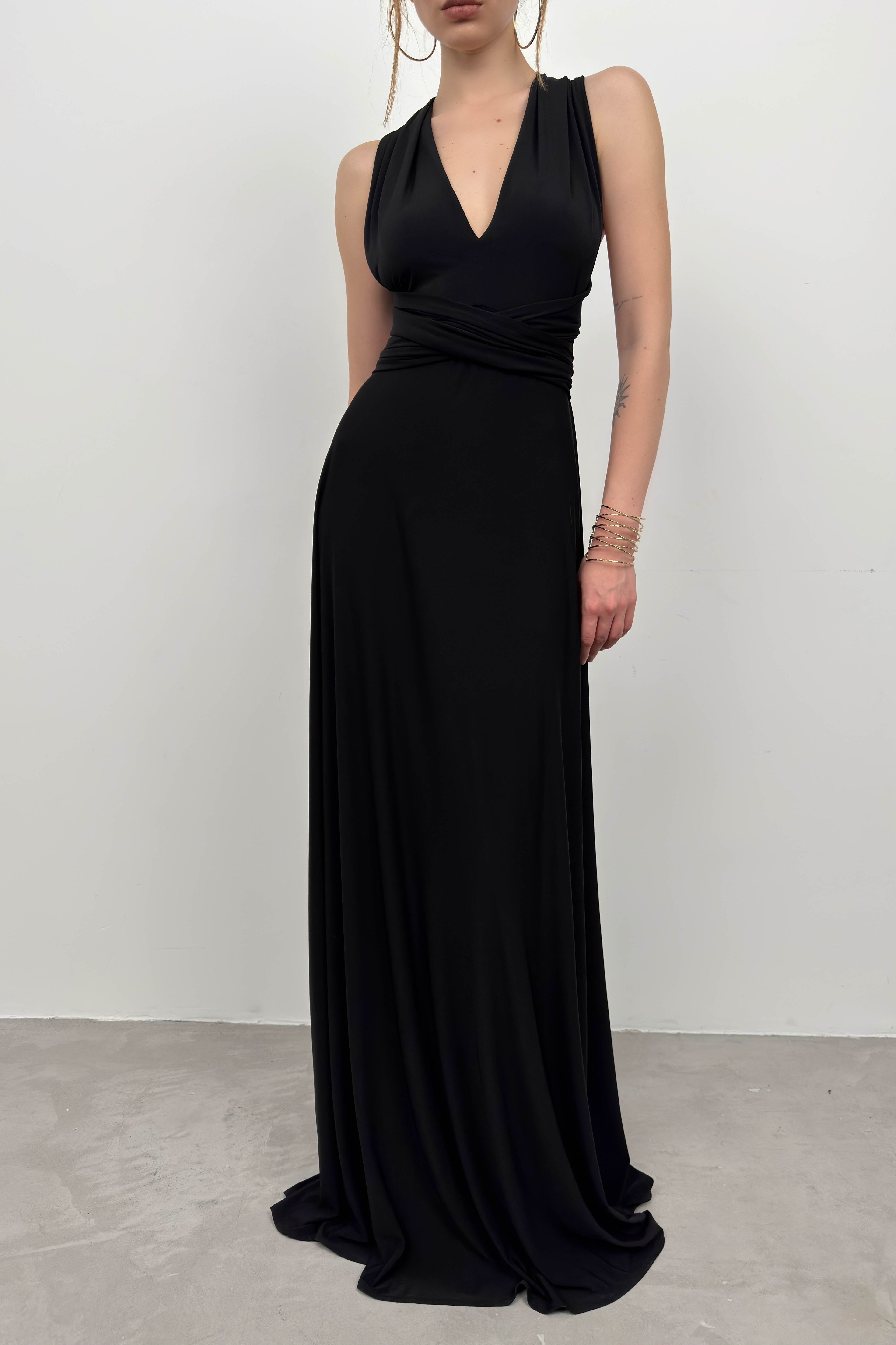 Tie Detail Black Maxi Dress