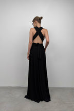 Tie Detail Black Maxi Dress