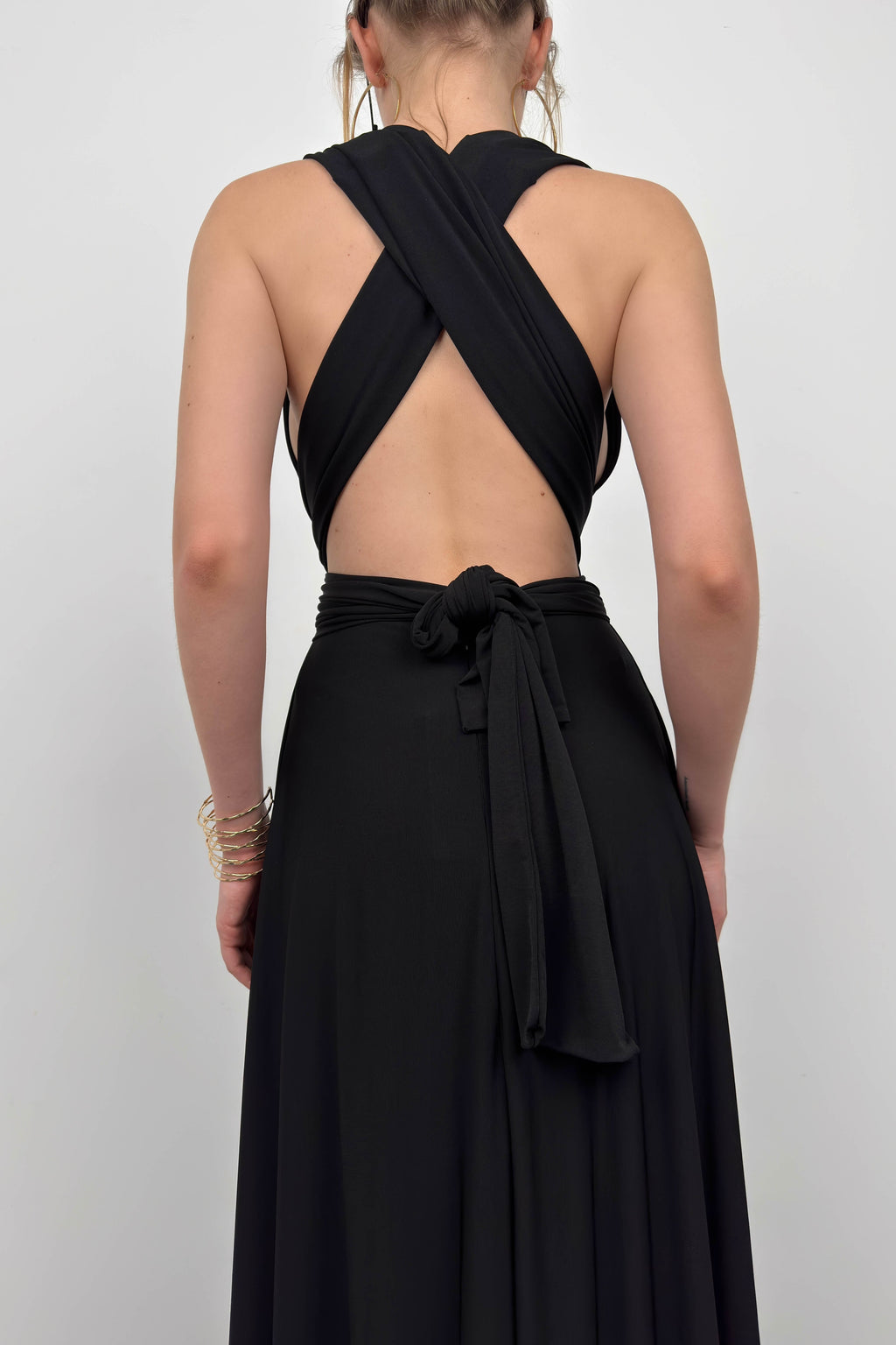 Tie Detail Black Maxi Dress