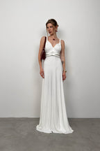 Tie Detay Ecru Maxi Dress
