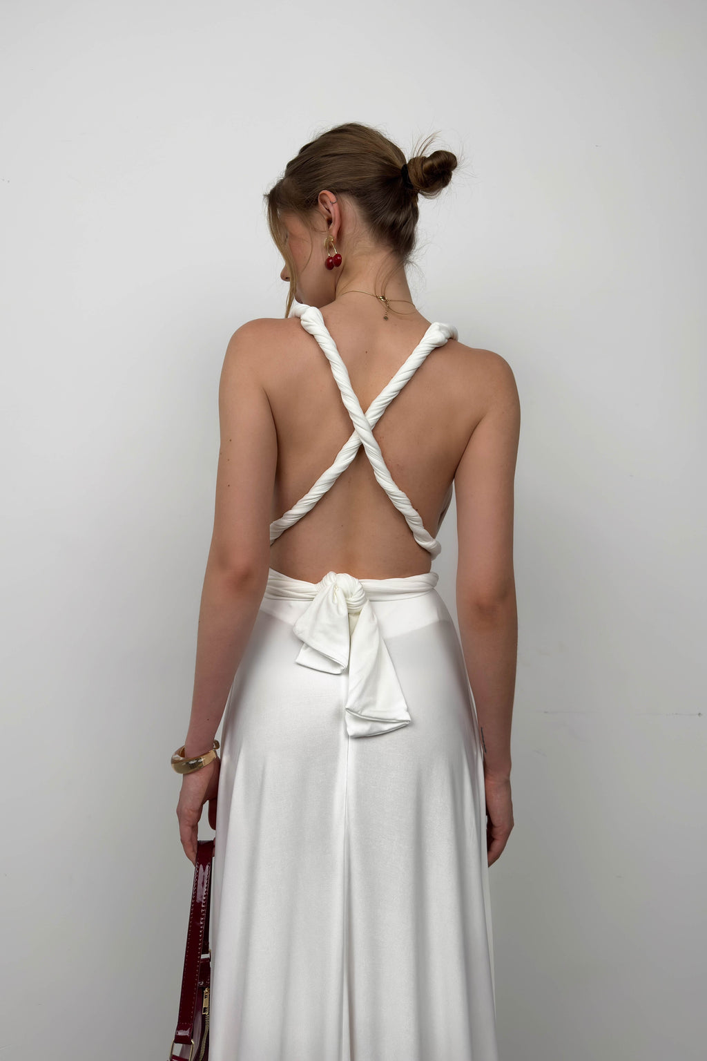 Tie Detay Ecru Maxi Dress