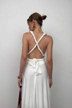 Tie Detay Ecru Maxi Dress
