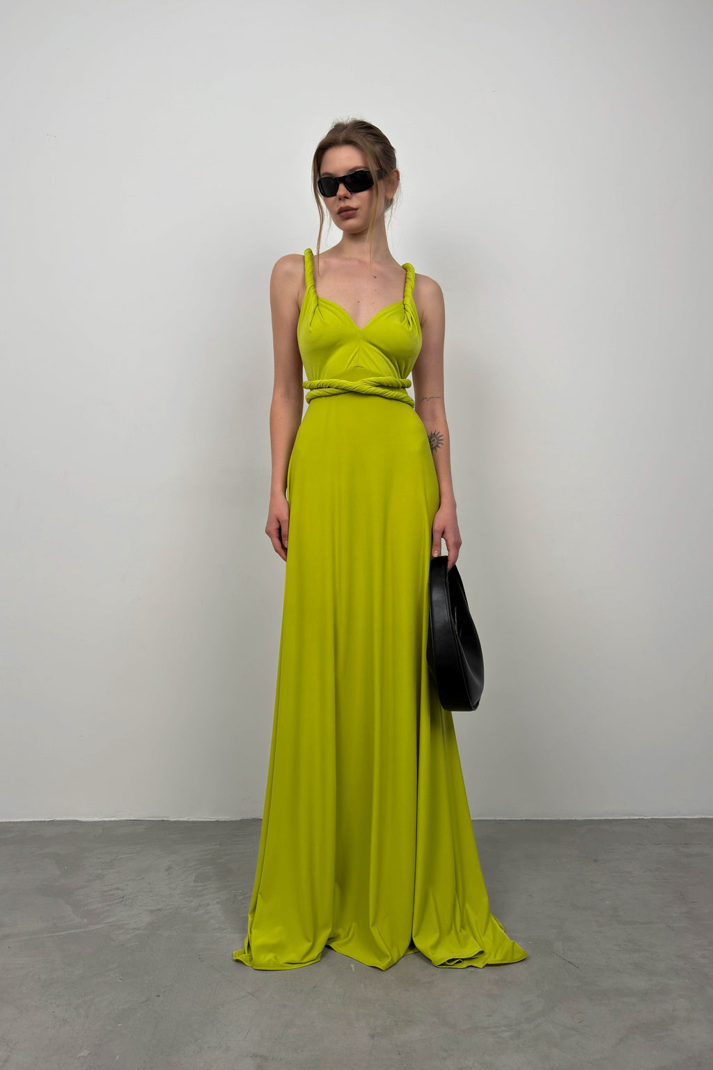 Tie Detail Lime Maxi Dress