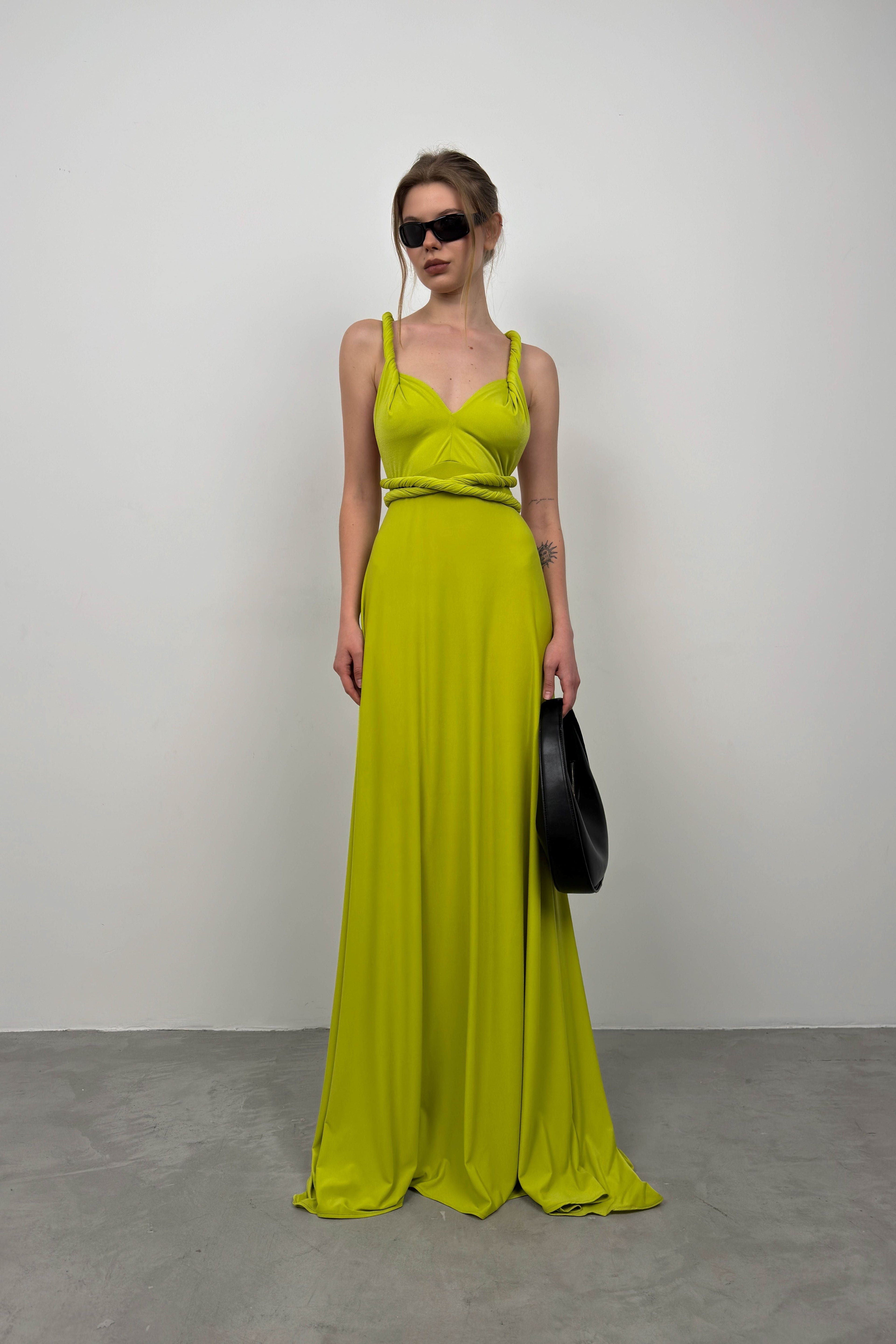 Tie Detail Lime Maxi Dress