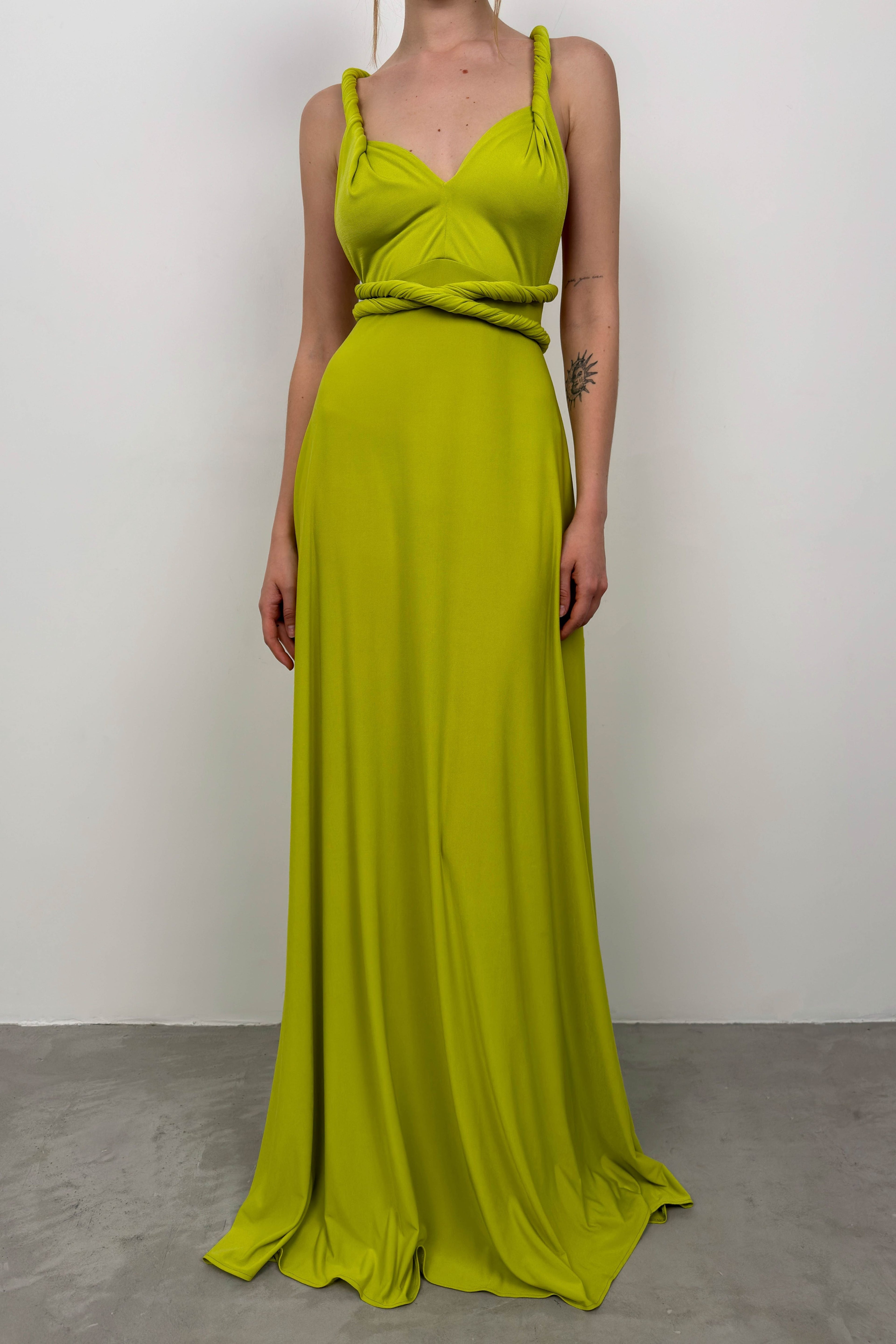 Tie Detail Lime Maxi Dress