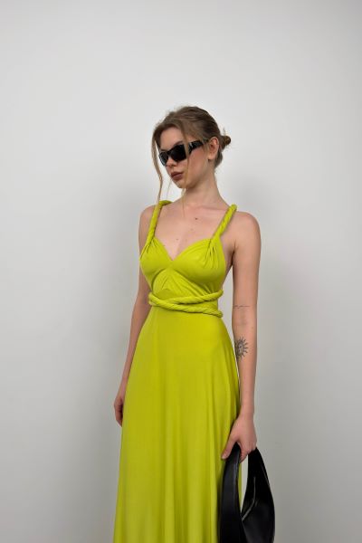 Tie Detail Lime Maxi Dress