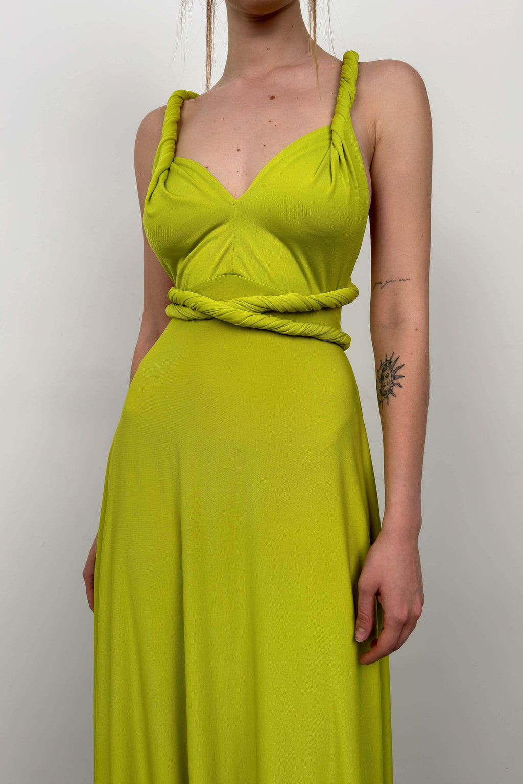 Tie Detail Lime Maxi Dress