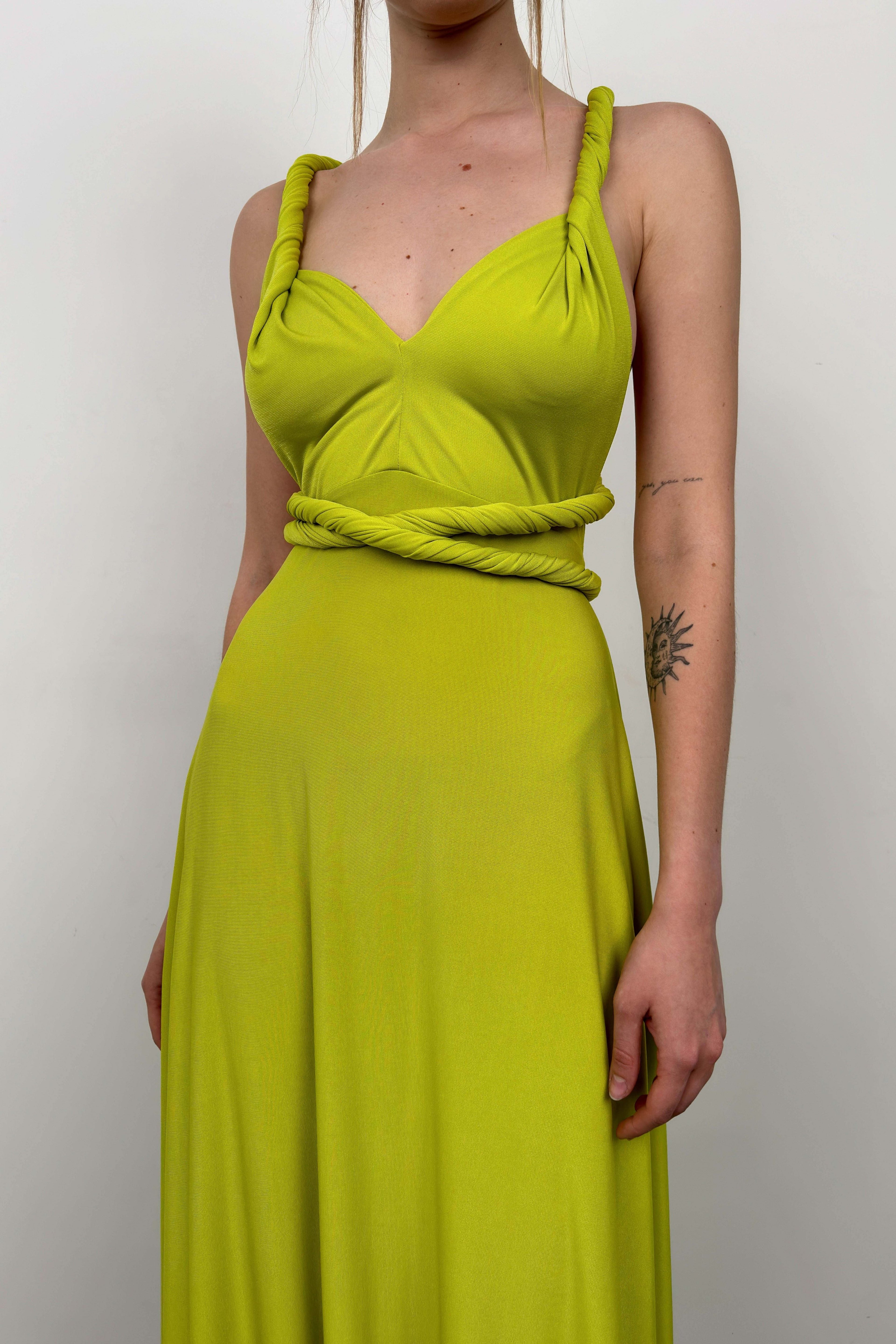Tie Detail Lime Maxi Dress