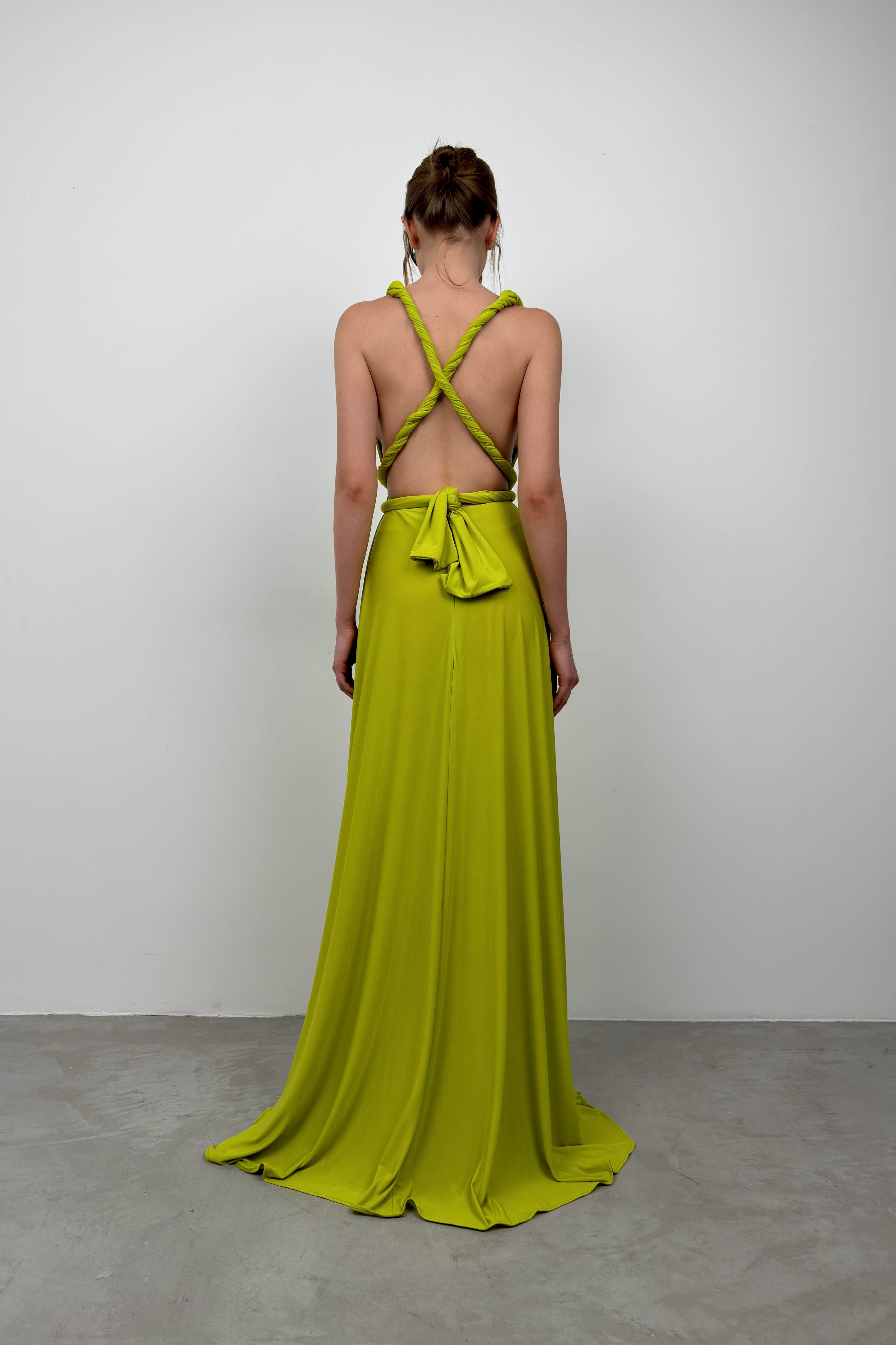 Tie Detail Lime Maxi Dress