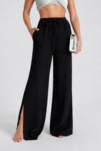 Tie Detail Paça Slit Black Pants