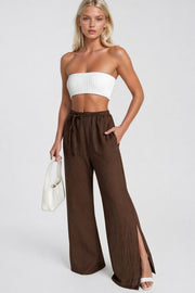 Brown Pants with Slit Hem and Tie Detail