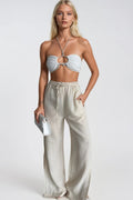Tie Detail Paça Slit Ecru Pants